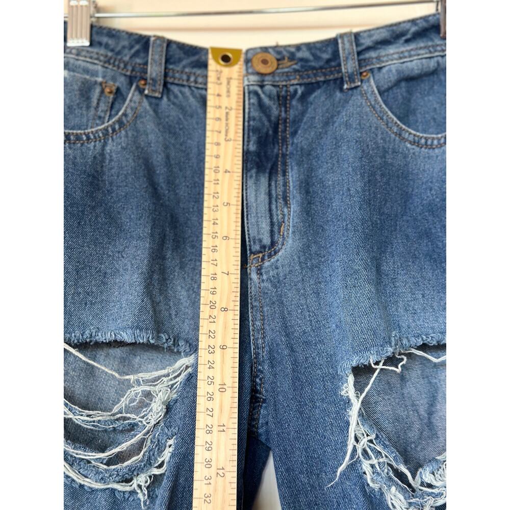 Studio F Linea Jeans Size 2 Ripped High Rise Baggy Boyfriend Medium Washed Denim - Picture 3 of 9